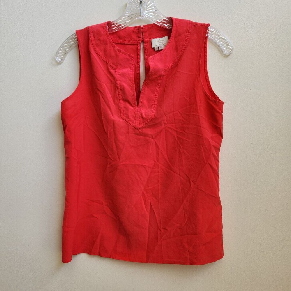 Kate Spade Tank Top Women's 2 Solid Red Sleeveless V-Neck Layering Career Office